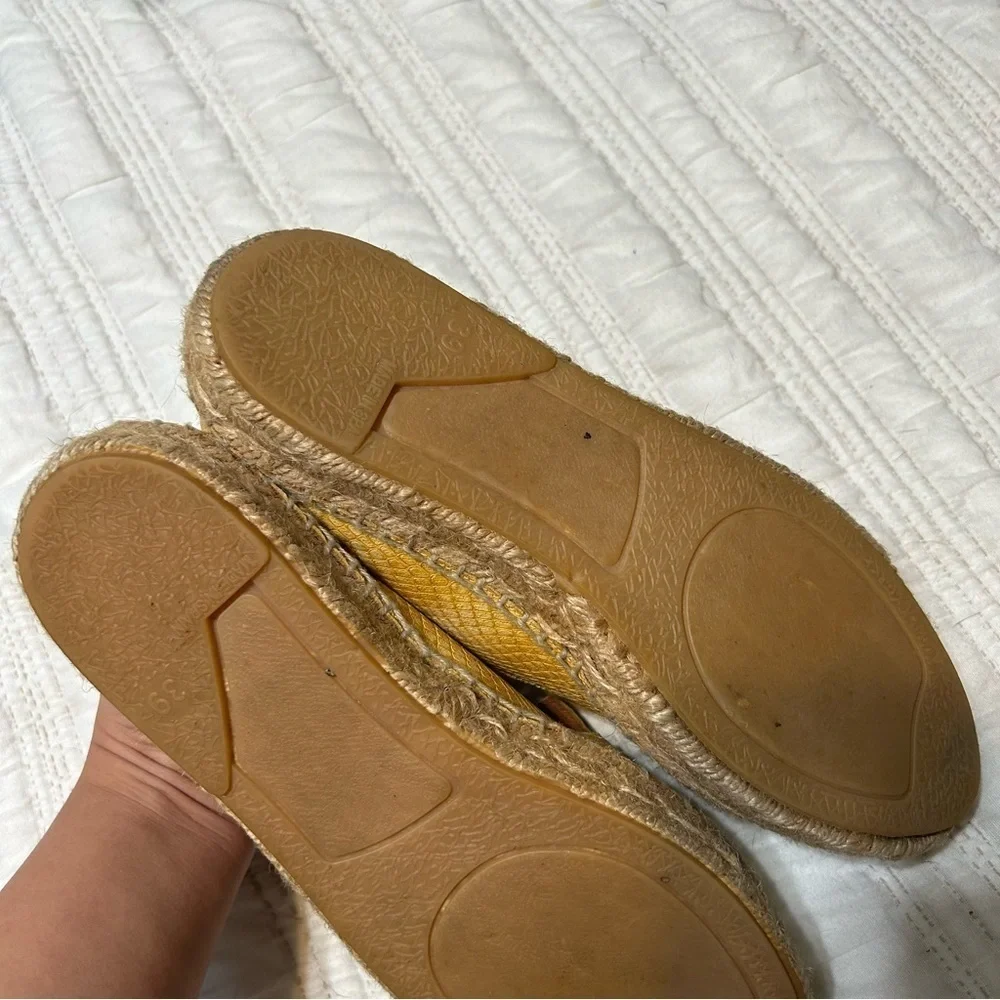 Steven Yellow Leather Espadrille Flats Snake Skin Texture​​